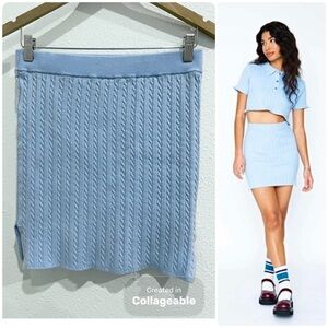 Revolve Callahan Preppy Academia Skirt Cable Knit Ribbed Blue Soft 90’s